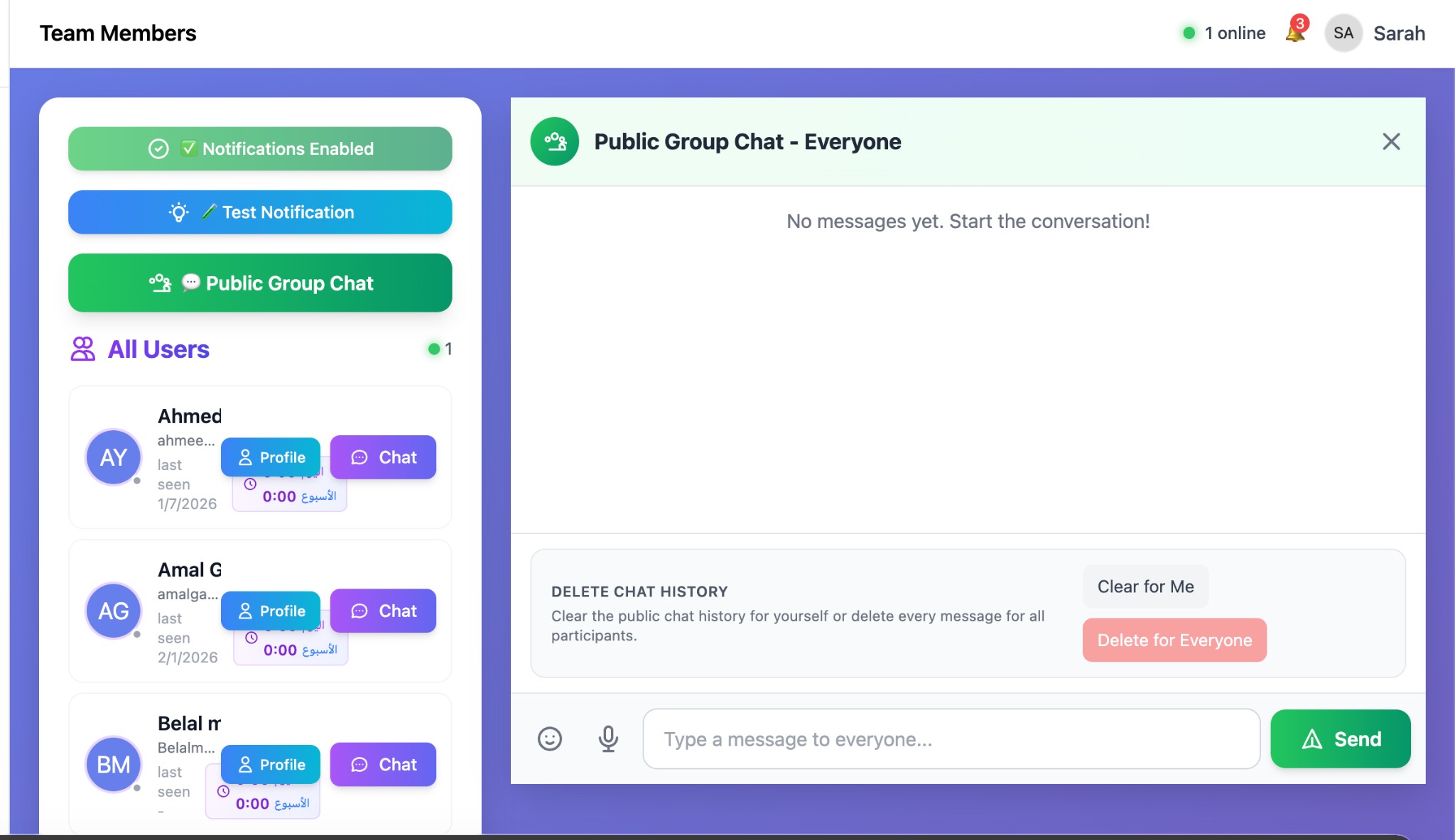 Chat System with Team
