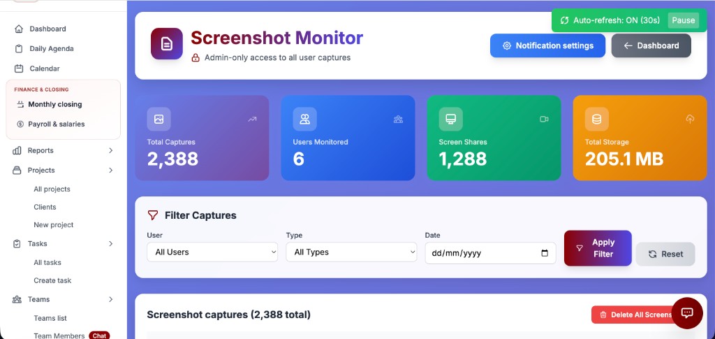 Screenshot Monitor — لقطات شاشة الموظفين