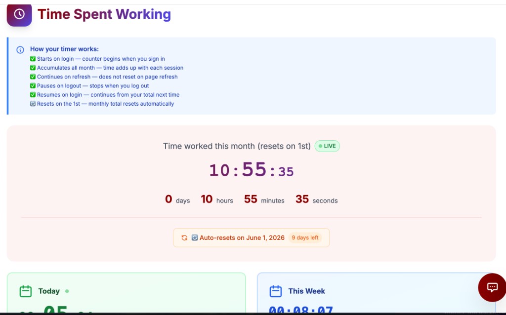 Time Spent Working — حساب ساعات العمل الشهرية