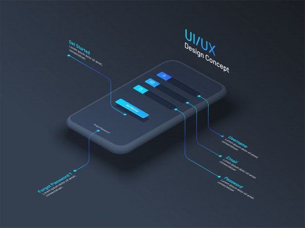 Ui or ux design concept with isometric smartphone Premium Vector